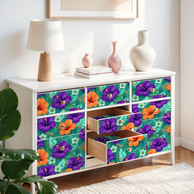 Papier auto-adhésif auto-adhésif et amovible Hibiscus tropical vibrant 17,7 po x 118 po (45 x 300 cm)
