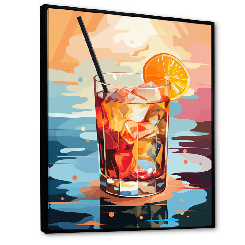 Warrin Drink Minimalistic Cocktail Colorful III sur toile, H 20 po x l 12 po x P 1 po, Cadre flottant noir