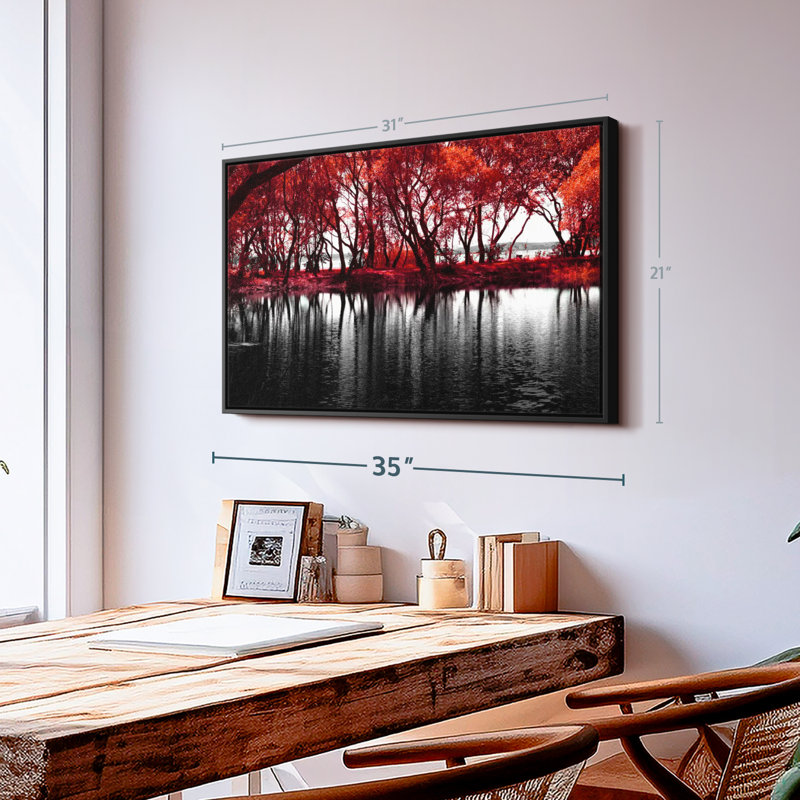 " Pop Lakeside Red Trees " Print, 31" H x 21" W