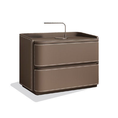 Modern Simple Solid Wood Saddle Leather Double Draw Nightstand