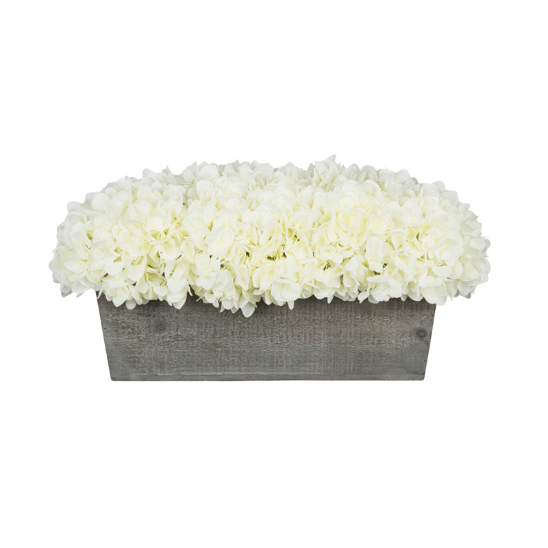 Arrangement d'hortensias en tissu synthétique blanc dans un pot à fleurs, blanc, Noir