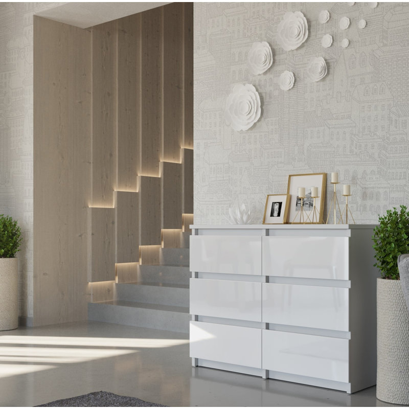 Ennen 106cm W 6 - Drawer Chest of Drawers, White Gloss