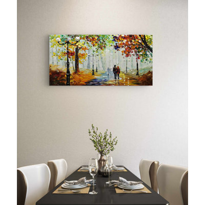 Art mural 3D sur toile, paysage enneigé le long du chemin de la forêt, peinture abstraite 