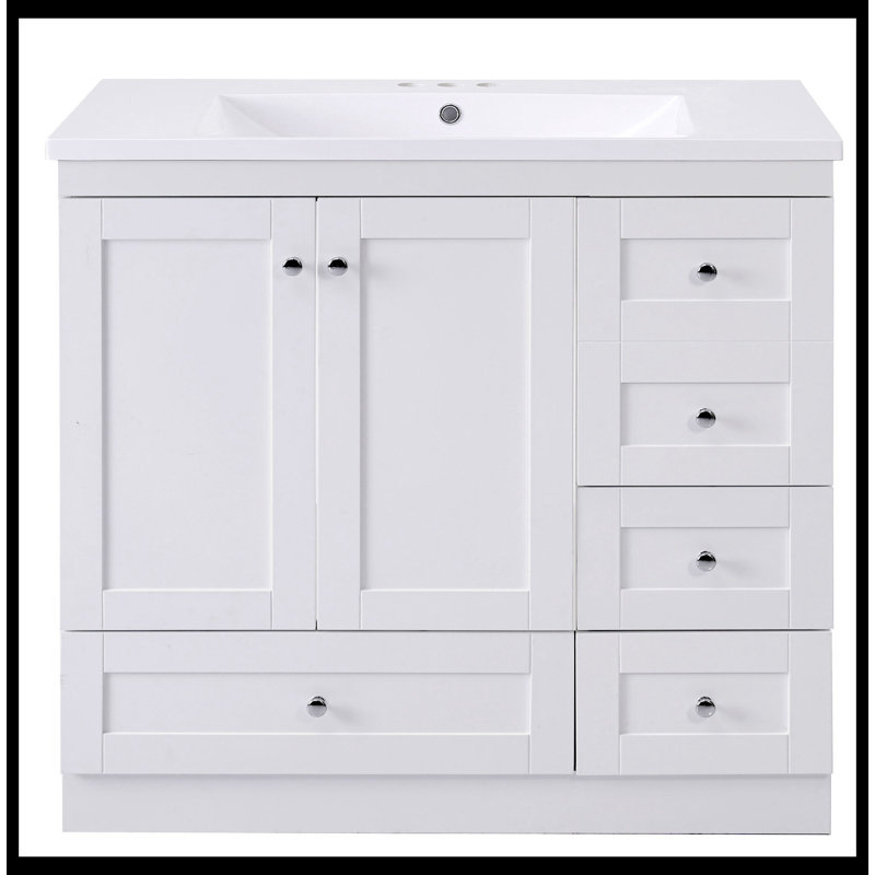 36 inch Shaker Style Free-Standing Bathroom Vanity Cabinet with Sink, White