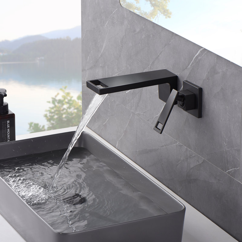 Modern Wall Mount Waterfall Bathroom Sink Faucet,Single Handle Bathroom Vanity Faucets, Matte Black