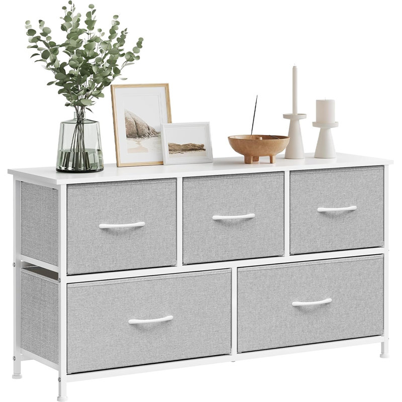 Chest of Drawers with 5 Fabric Drawers, Grey