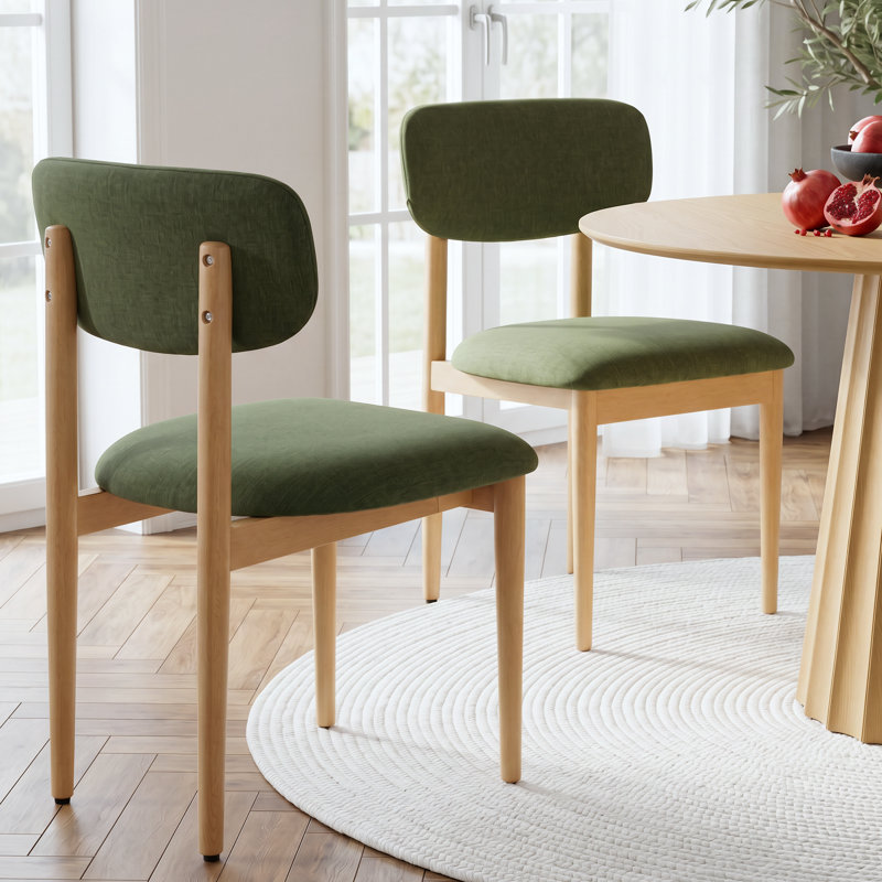 Ensemble de 2 chaises de salle à manger rembourrées en bois massif Rhoda, Vert, Bois de chêne