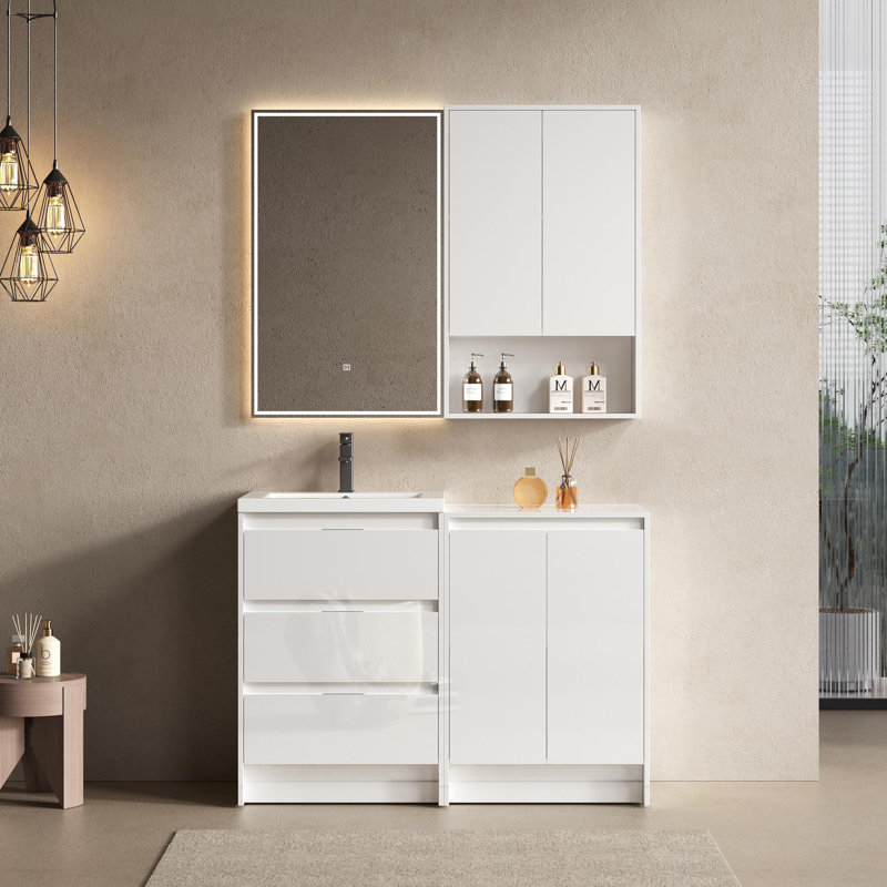 Meuble-lavabo simple autoportant de 24 po avec lavabo, une armoire de rangement et une armoire murale