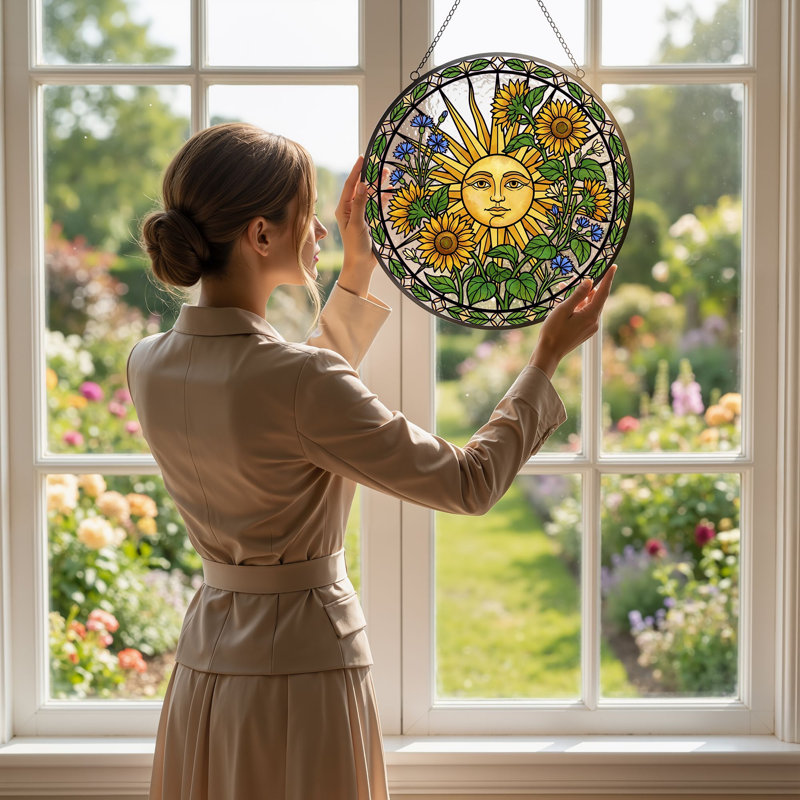 Panneau de vitrail Sunflower Sun, H 7,8 po