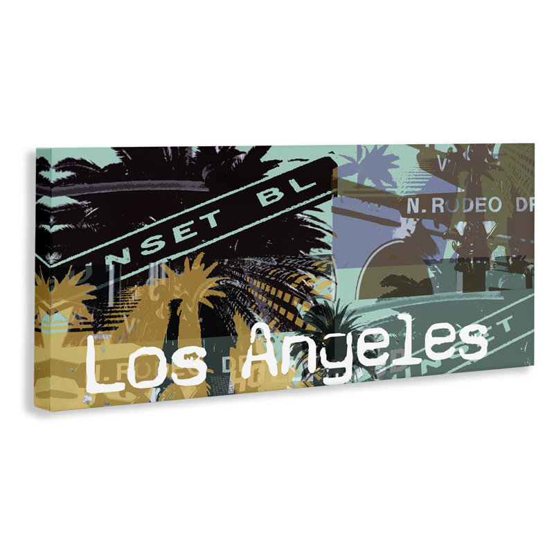 «Los Angeles Travel Collage Floater» par Jan Weiss, H 20 po x l 48 po