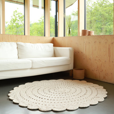 Round Sumlin Solid Colour Cotton Hand Hooked 120cm X 120cm Area Rug