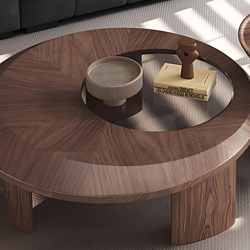 Table basse ronde de couleur noyer