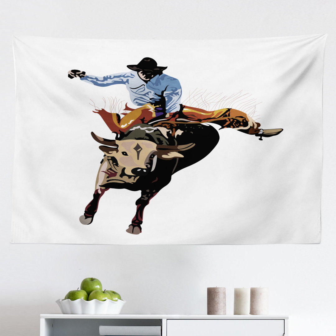 Wandbehang Yea Haw Cowboy Bucking Bull Western Sports Amerikanisch