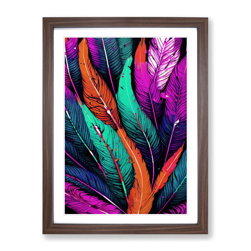 Splashed Feathers No.2 Abstract - Wall Art, 66cm H x 48cm W, Walnut Framed, White