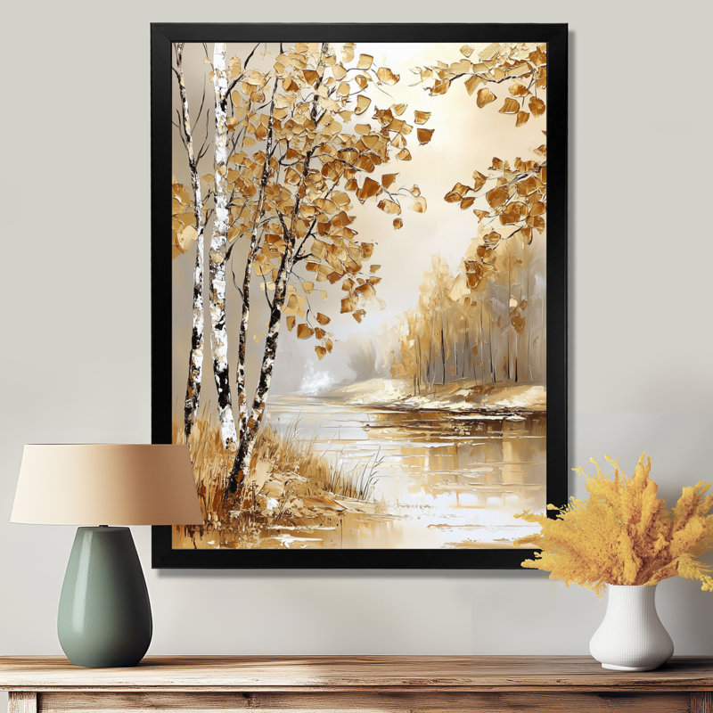 Bouleaux d'automne au bord de la rivière I - arbre, art mural, H 20 po x l 12 po, Noir