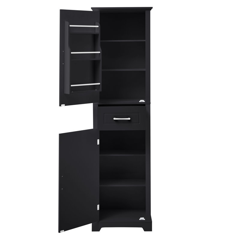 Tall Bathroom Storage Cabinet, Freestanding Storage Cabinet with Two Doors and Adjustable Shelves, Door Shelve Design, MDF Board with Painted Finish, Black