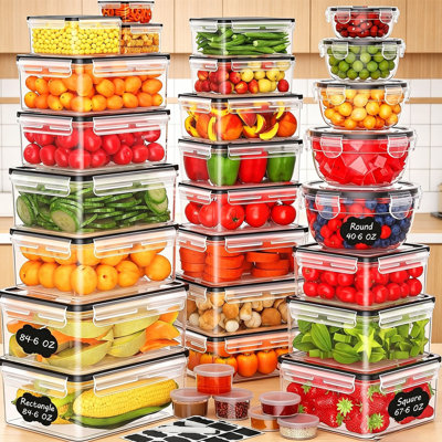 62 PCS Large Food Ermir With Lids (31 Containers + 31 Lids)Reusable Plastic, Space-Saving, For Pantry, Lunch, Camping, Travel