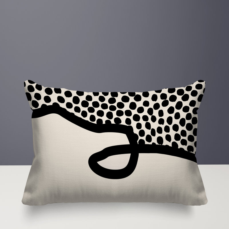 Coussin lombaire réversible intérieur / extérieur Jai Abstract, H 14 po x l 20 po, Blanc cassé / blanc