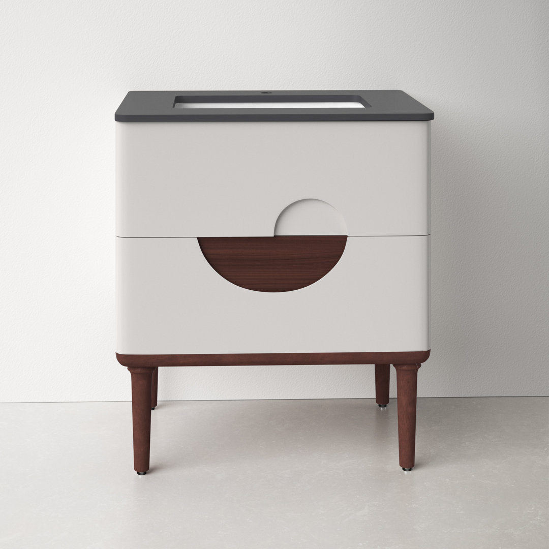 Kimber 30'' Natural Wood Veener plywood Bathroom Vanity with Engineered Quartz Top AllModern Base 