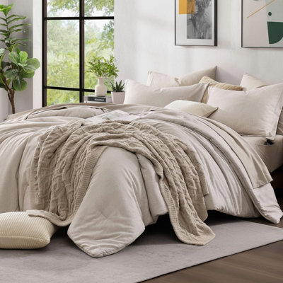Cationic Dyeing Reversible King Comforter Set, Bed in a Bag Bedding Sets with Comforter, Sheets, Pillowcases & Shams