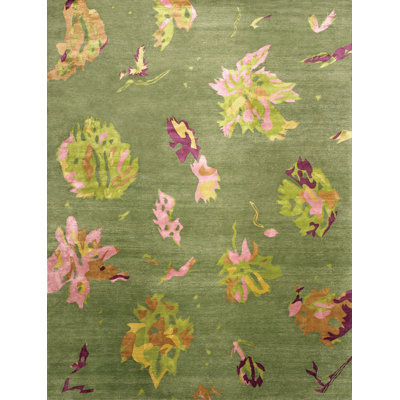Capri Hand Knotted Floral Area Rug in Chartreuse/Yellow/Magenta/Rose