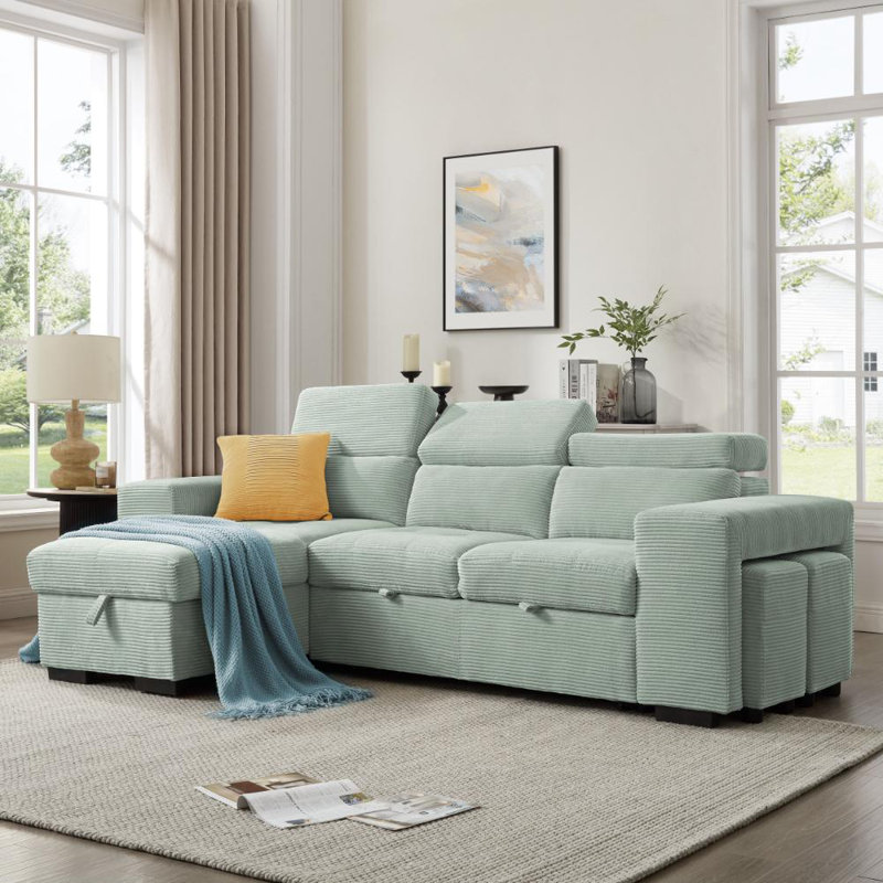 Caitlin 3 Seater Corduroy Sofa Bed, Green