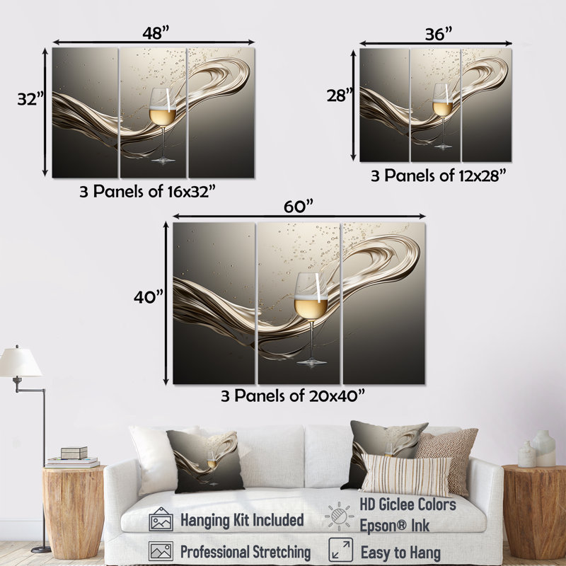 Champagne Glass River Simplicity - Champagne Wall Art Set, 28" H x 36" W, Wrapped Canvas