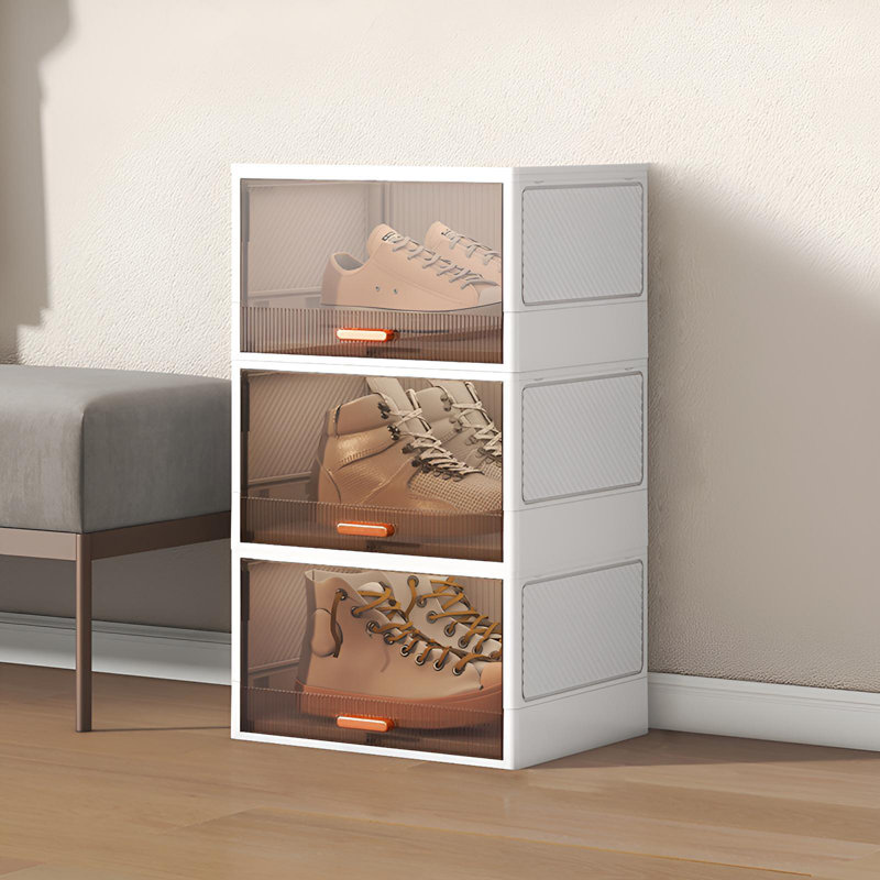 Boîte à chaussures rabattable pliable, armoire à chaussures en plastique transparent