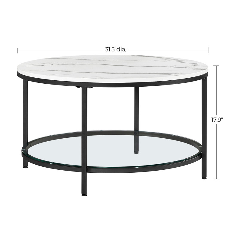 Waldorf Round Coffee Table with Storage, White Top/ Black Base