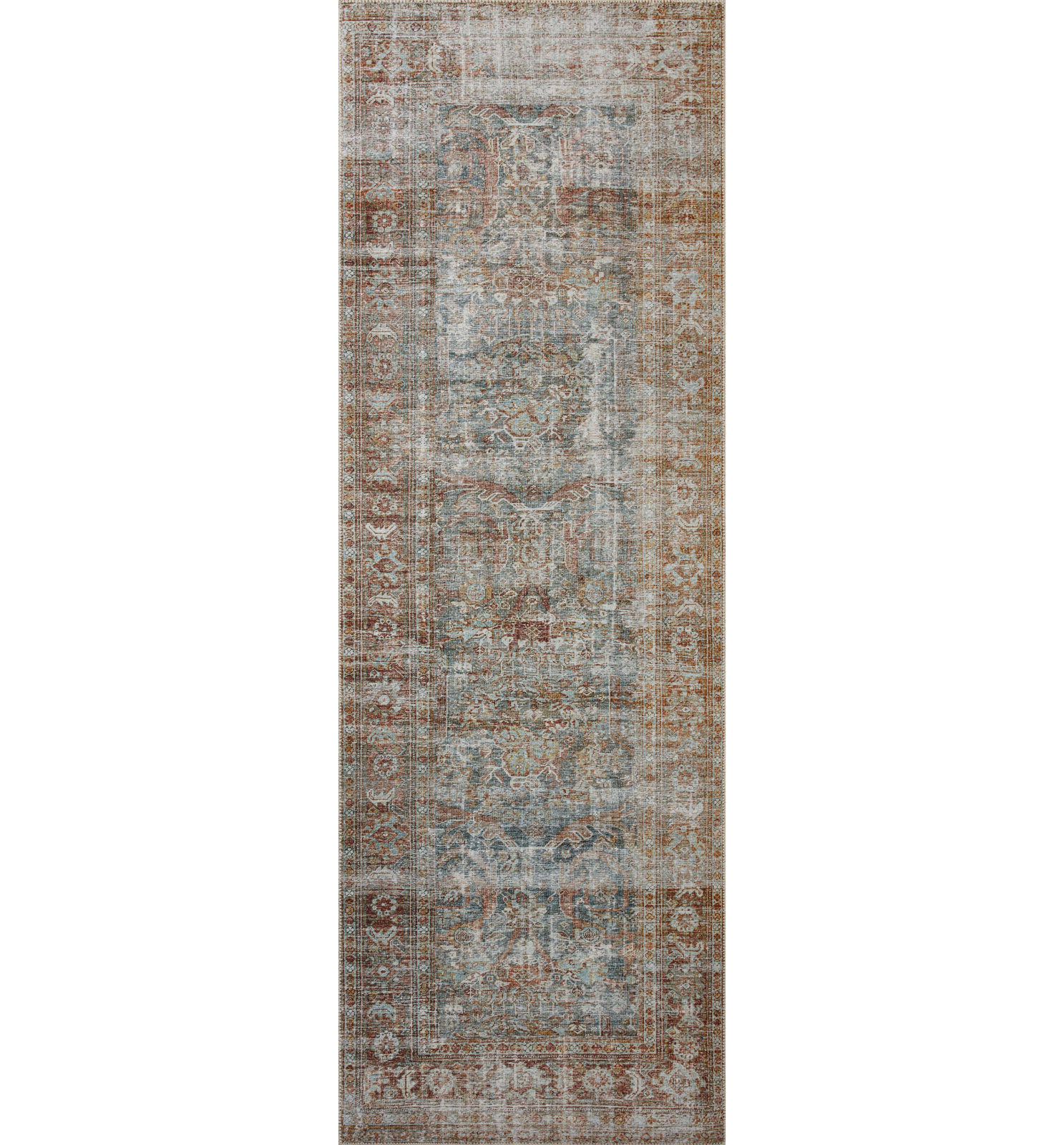 Chris Loves Julia x Loloi Jules Oriental Lagoon/Brick Area Rug, Runner 2'6" x 12'