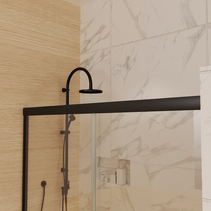 Porte de douche 60 "x l 70" avec porte en verre transparent et poignée, Noir