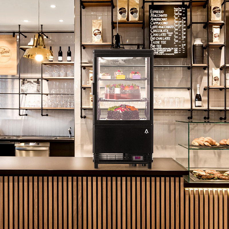 Commercial Countertop Pastry Display Refrigerator - 2.0 Cu Ft Bakery Showcase with LED Lighting, Air Cooling System, Rear Sliding Doors, Adjustable Shelves for Cake, Dessert, Cafe, Restaurant