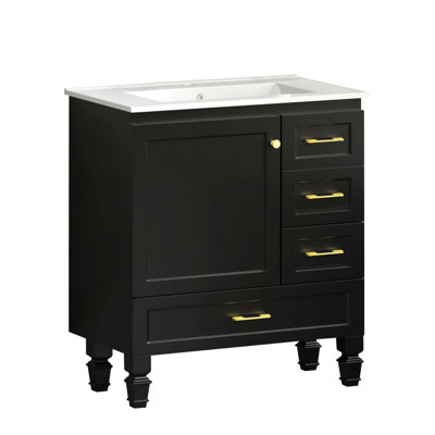 30" Bathroom Vanity, Abundant Storage Cabinet -1 Soft Close Doors And 3 Drawers