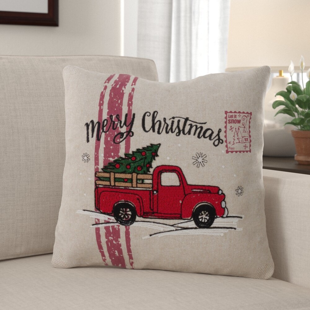 Mike&Co. New York Christmas Truck Decorative Single Throw Pillow 18 x 18 Red & White Square for Couch, Bedding - Red
