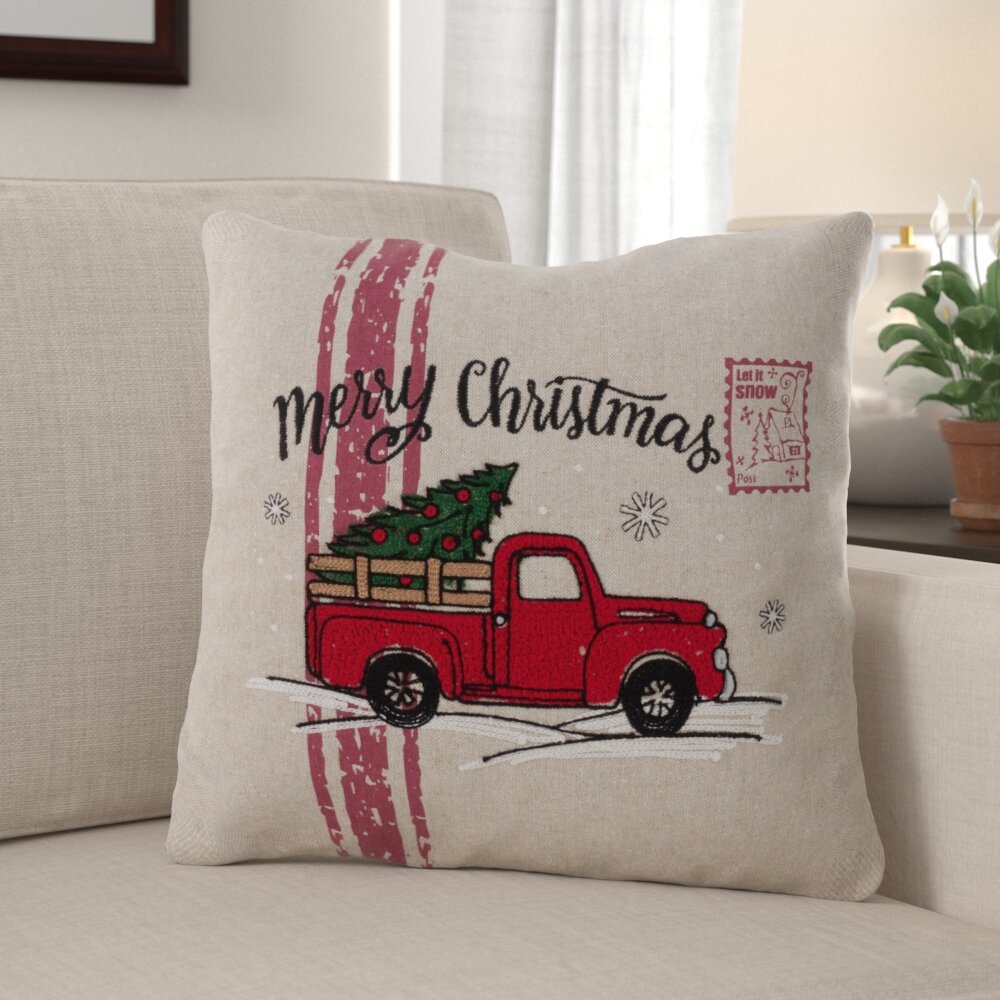 Mike&Co. New York Christmas Truck Decorative Throw Pillow Set of 4 - White - 18 x 18 in