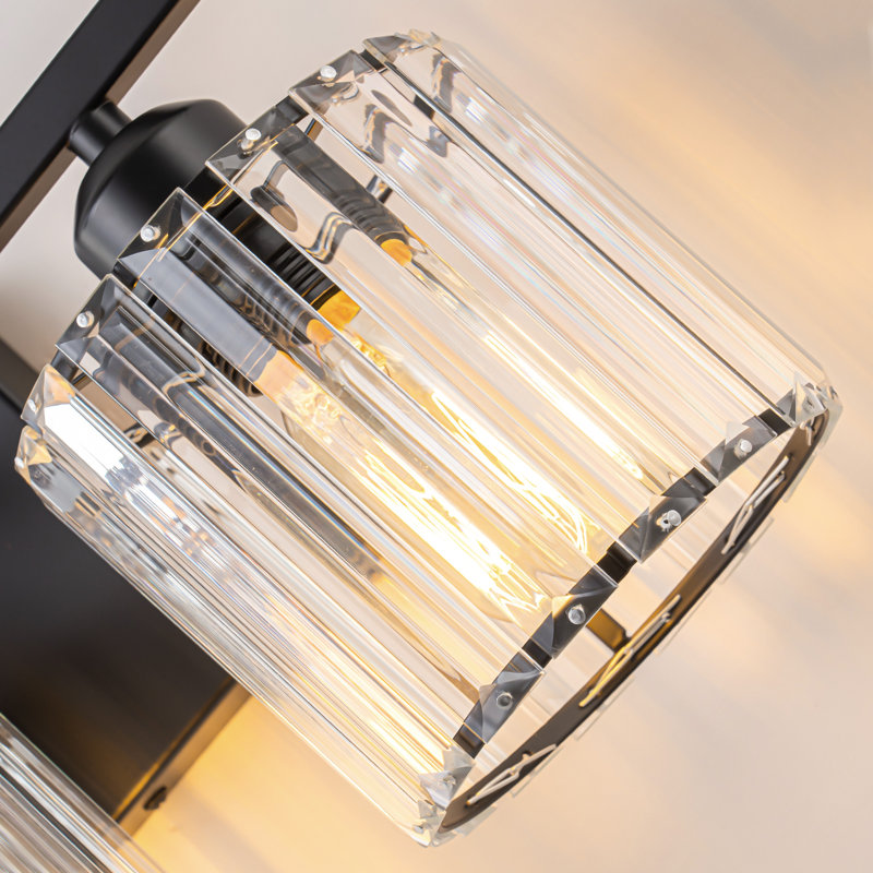 Éclairage pour meuble-lavabo 3 lumières à intensité variable avec abat-jour en verre cylindrique, Noir mat