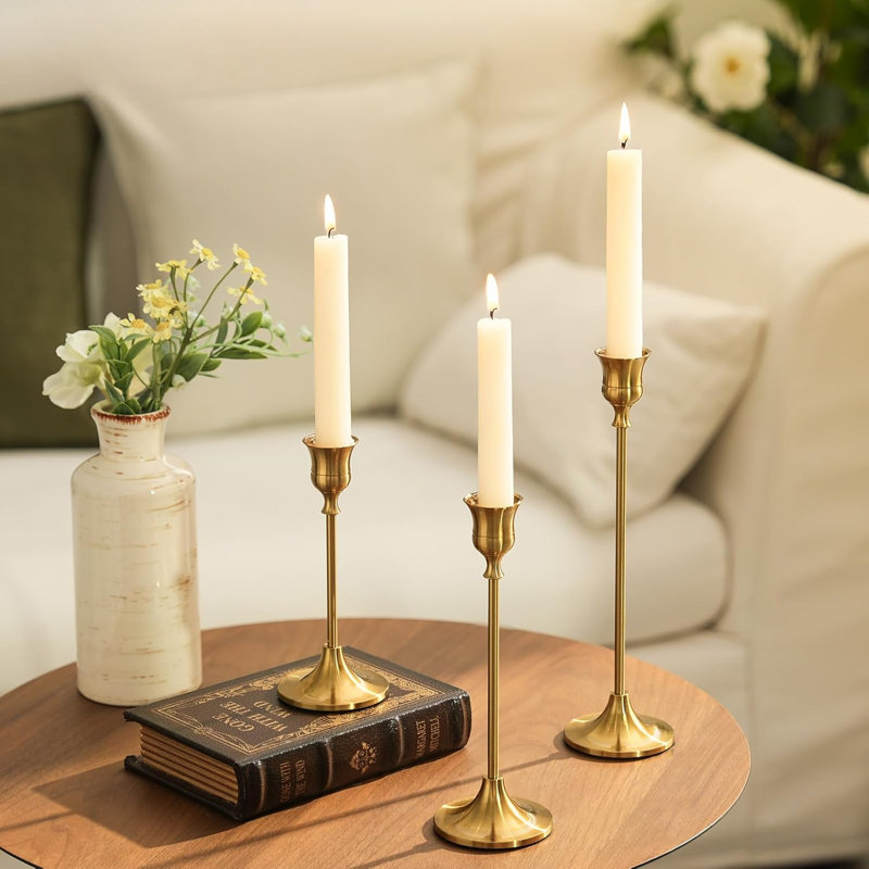Candlestick Holders Taper Candle Holders, Set Of 3 Candle Stick Holders Set, Brass Gold Candlestick Holder Set, Vintage Modern Decorative Centerpiece For Table Mantel Wedding Housewarming Gift
