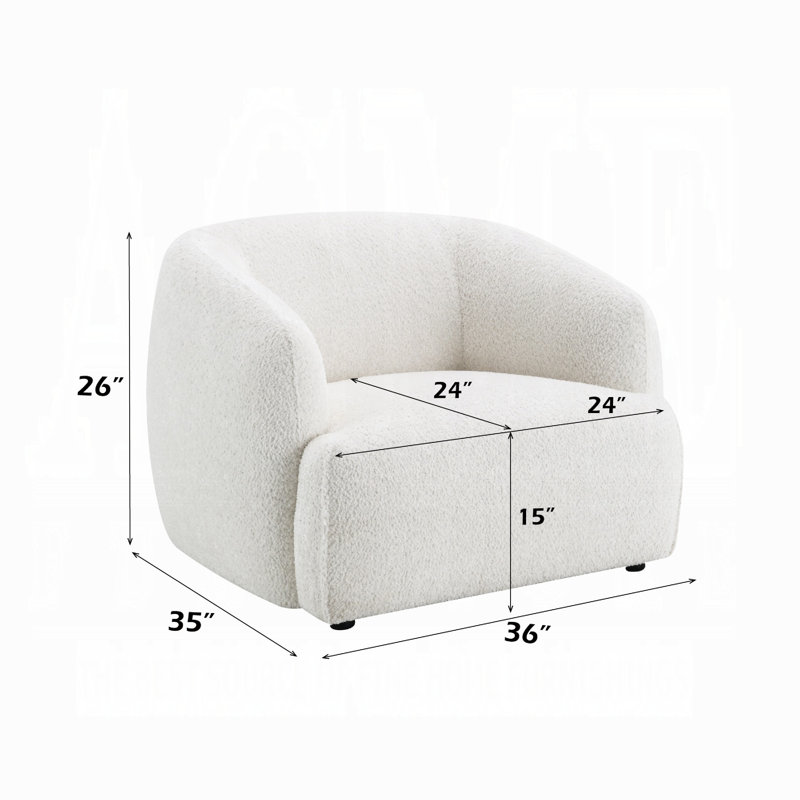 Fauteuil demi-tonneau Luci, coussins en mousse, chenille blanc chatoyant