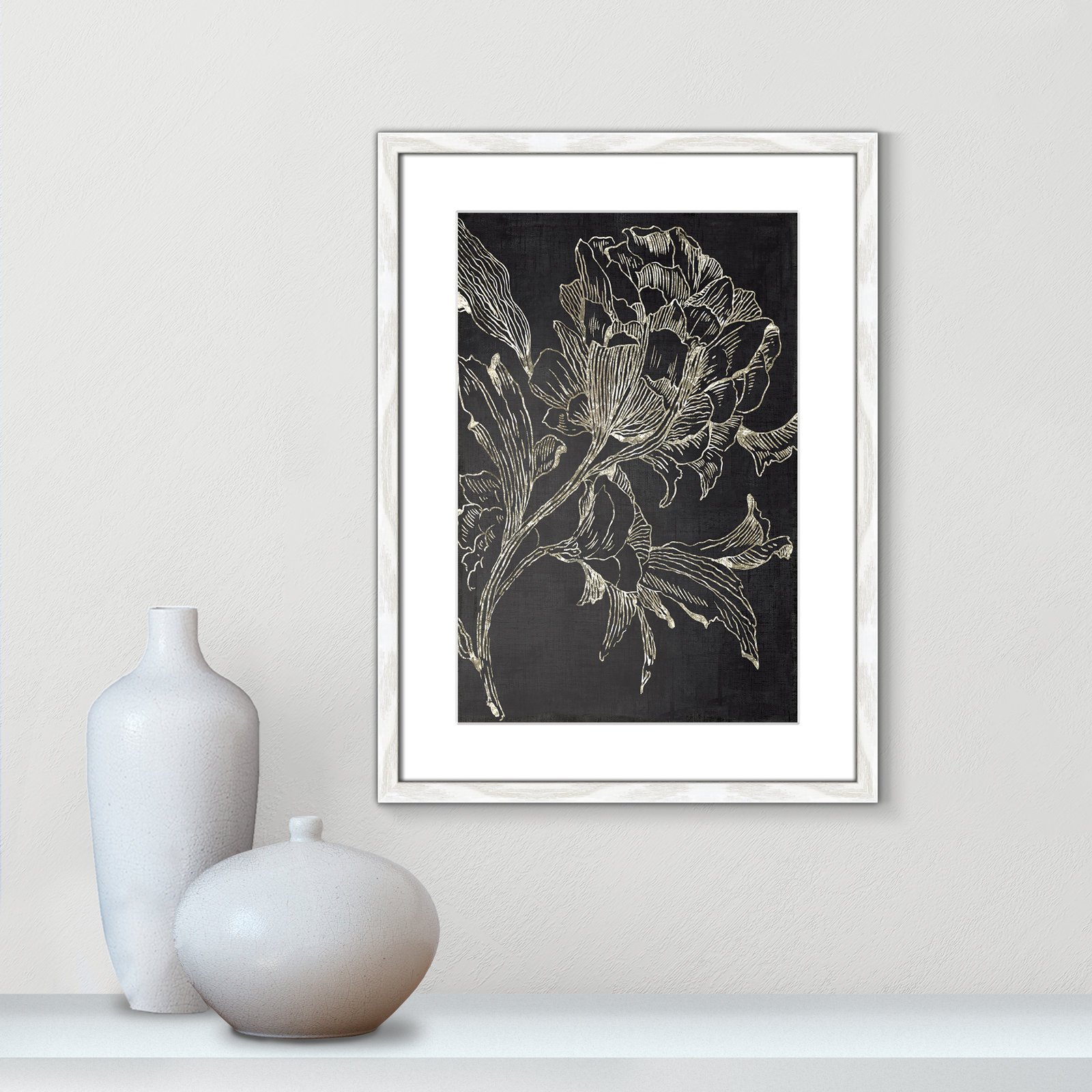 Golden Flower Folklore I by Asia Jensen - Picture Frame Graphic Art Print, White Framed, 23" H x 17" W