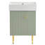 Meuble-lavabo vert 21,6 po, armoire combinée, meuble de rangement pour salle de bain, lavabo simple en céramique, rangement sur le côté droit