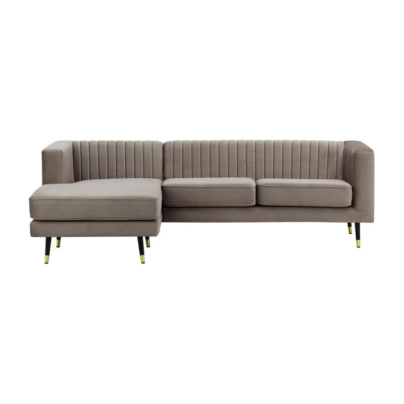 Monaville 4 Seater Velvet Sofa & Chaise, Left Hand Facing, Brown