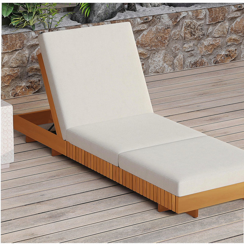 Ensemble de méridienne en bois massif d'acacia avec coussin de détente (crème et plis triples) - version gris foncé assortie disponible