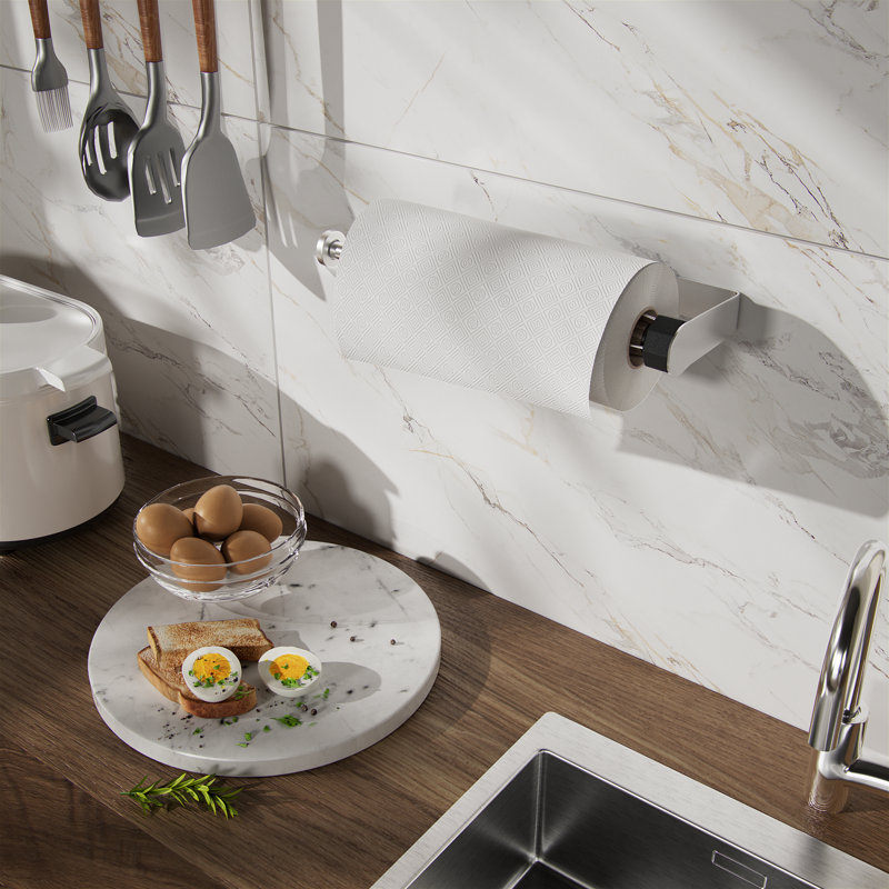 Porte-papier essuie-mains en acier inoxydable à une main, adhésif sans perçage pour fixation murale, cuisine, salle de bain