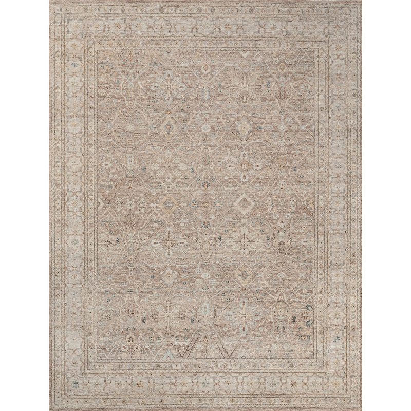 Hand Knotted Wool Area Rug in Blush And Gray, Rectangle 8' x 10'