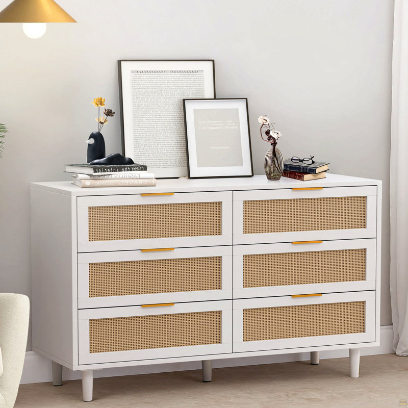 Armoire de rangement en rotin à 51 tiroirs 51,18 po, Blanc