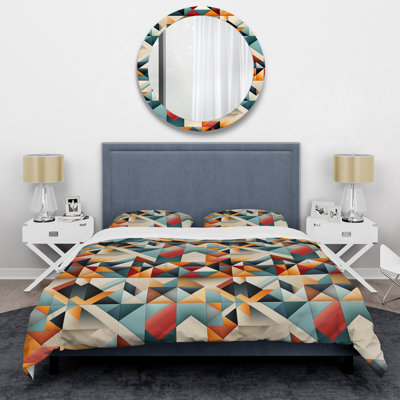 Ensemble de housse de couette en microfibre bleu et orange Geo Haze II