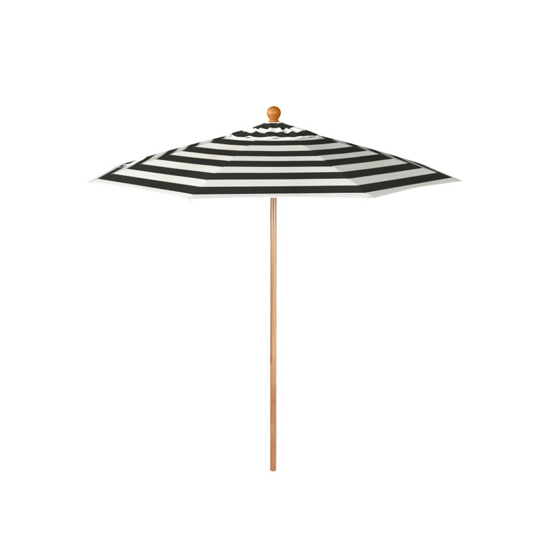Parasol en bois de teck 7,5 pi, Rayures blanches/noires