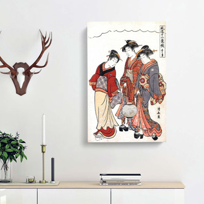 Maid & Two Geisha by Torii Kiyonaga - Wrapped Canvas Art - Wrapped Canvas
