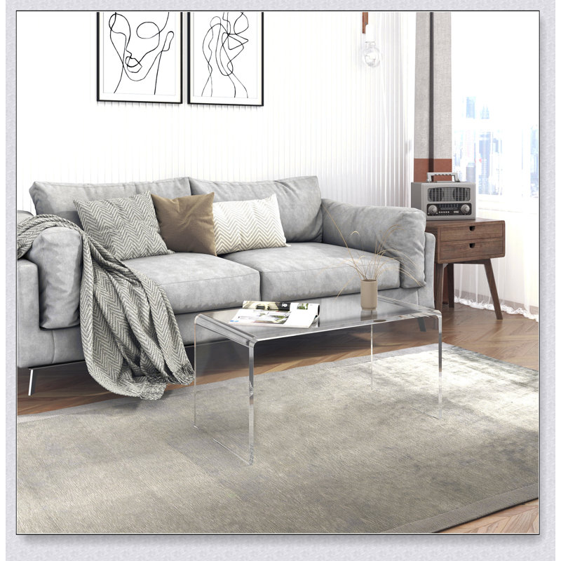 32 Inch Long Rectangle All Acrylic 15Mm Thick Waterfall Coffee Table, Durable And Modern For Contemporary Living Spaces.