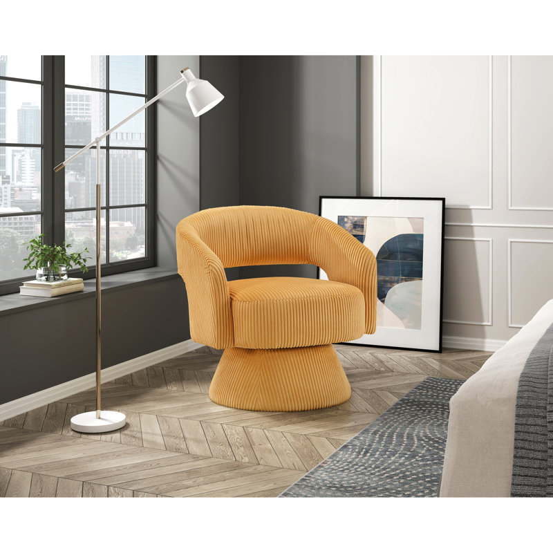 Chaise en velours côtelé de luxe jaune avec fonction pivotante, fabrication en bois massif, sièges pour décor de chambre à coucher pivotant moderne, structure, meubles de salon